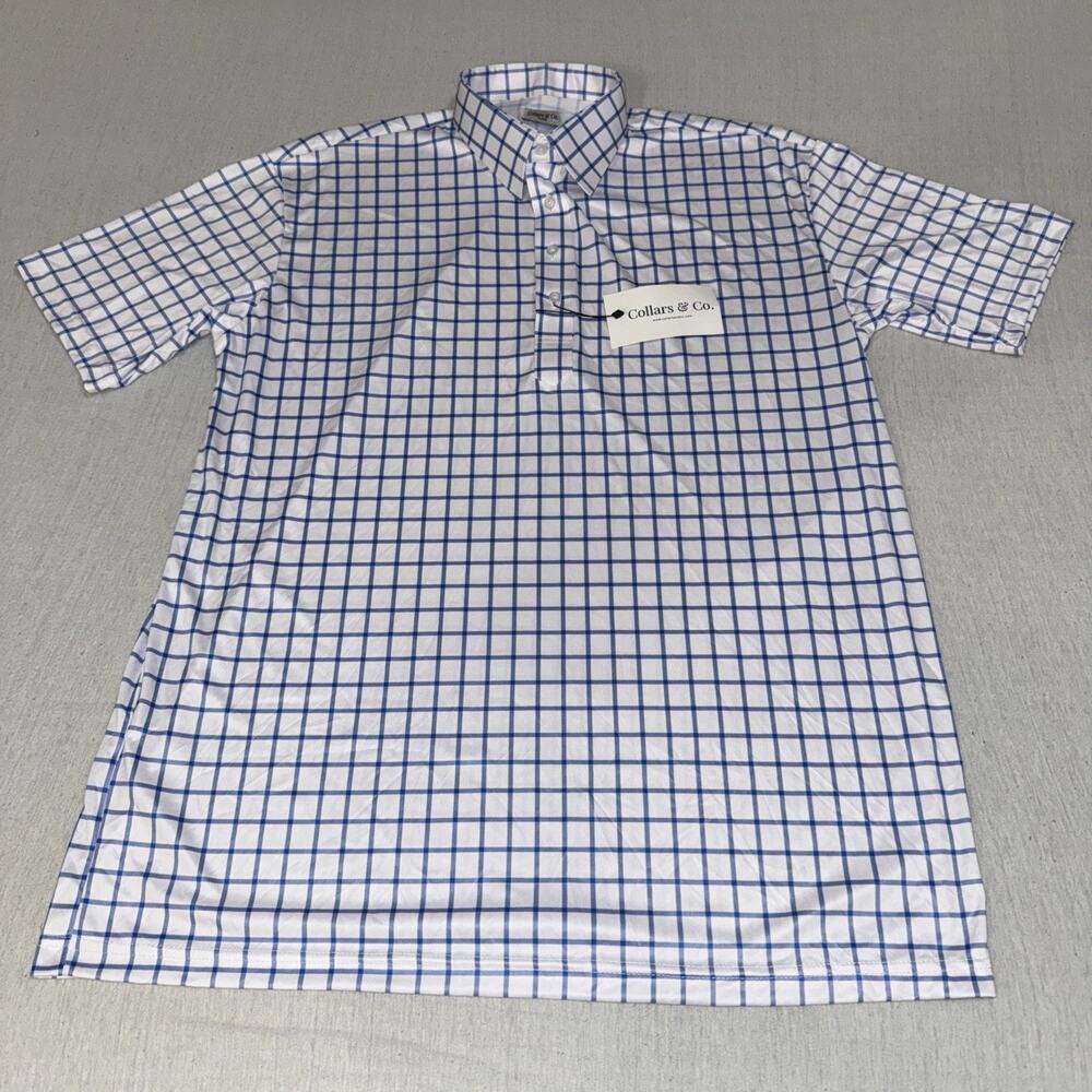 Collars and Co Golf Polo Blue Windowpane Checks Size x-Large Preppy NWT